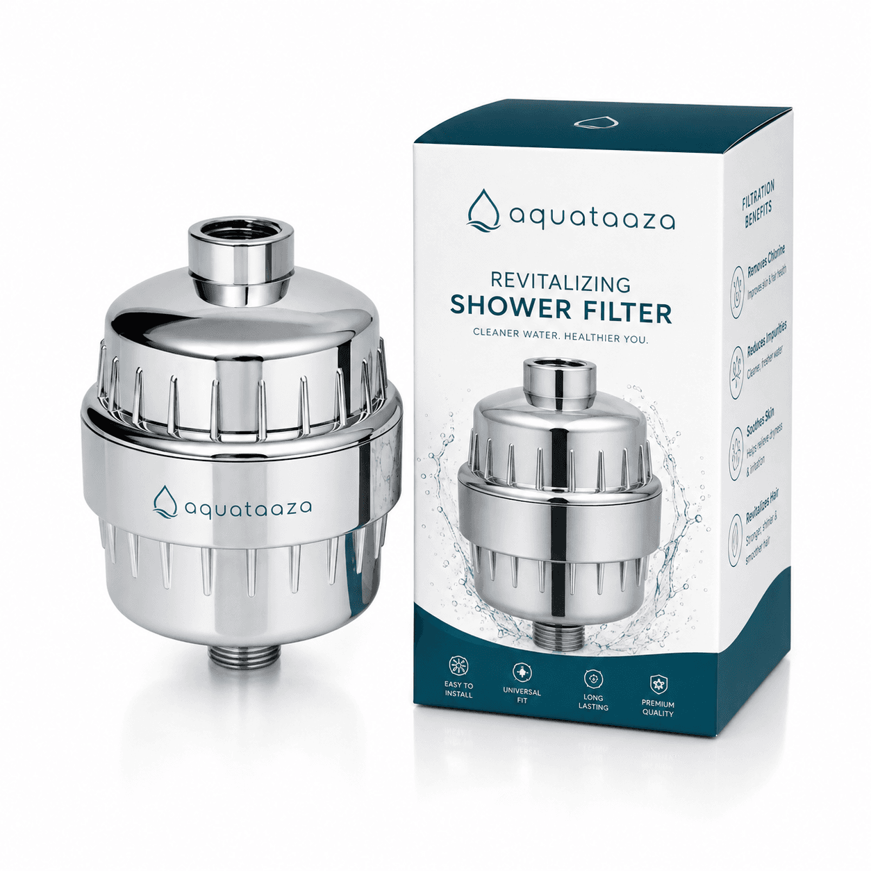 AquaTaaza revitalizing shower filter with retail packaging